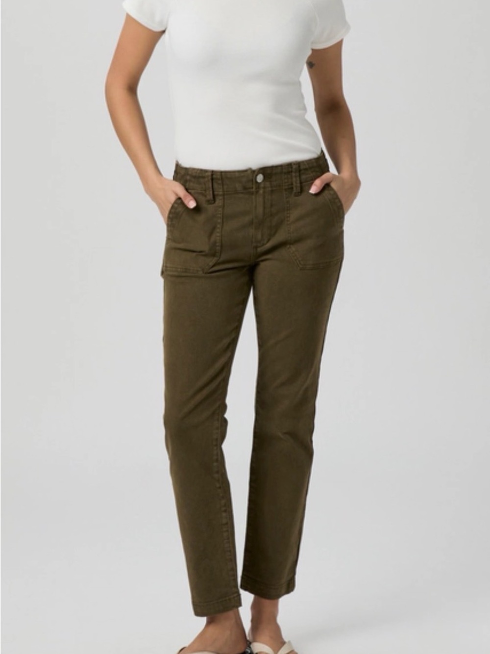 PAIGE vintage Olive Meadows Straight Ankle Mayslie Pants 23